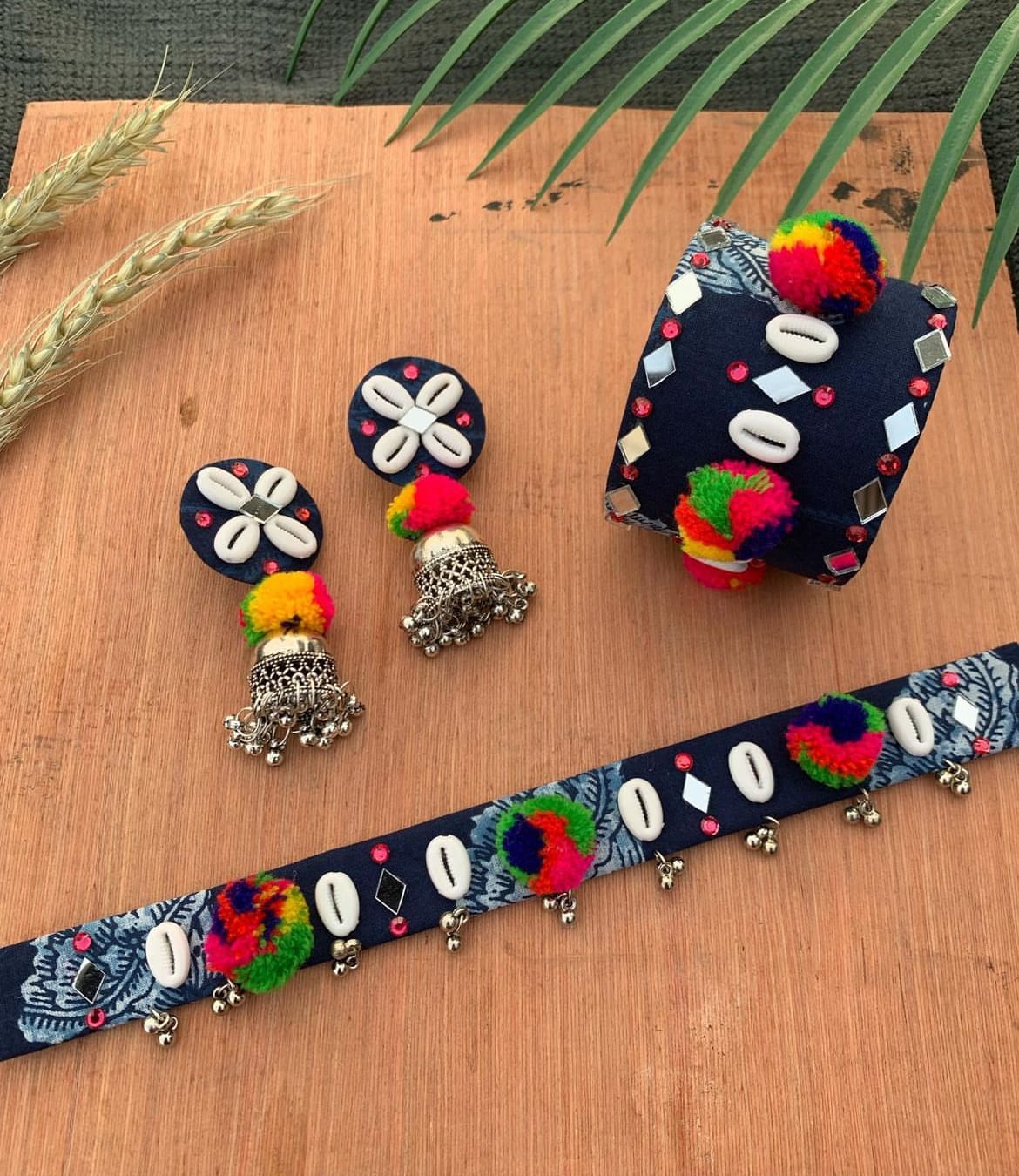 Navy Pompom Choker Set image 0