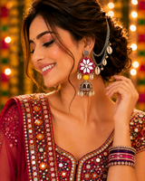 Raagini Mirror Earrings For Navratri with Ear Chain
