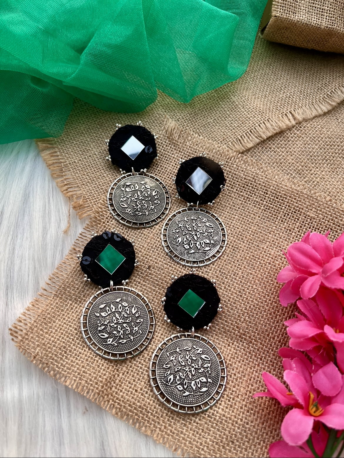 Round Mirror Earrings image 0