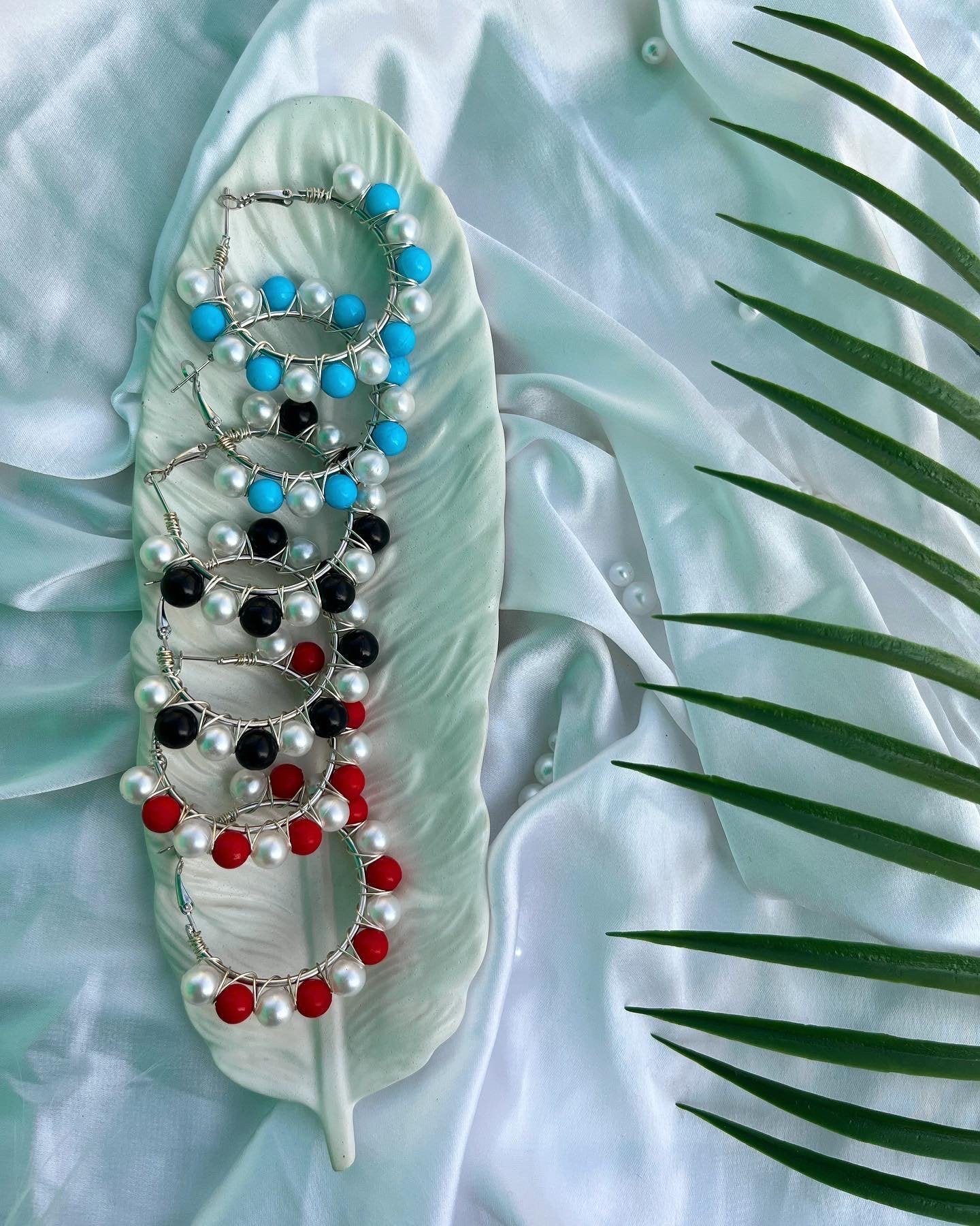 Dual Tone Beaded Hoops-ll image 0