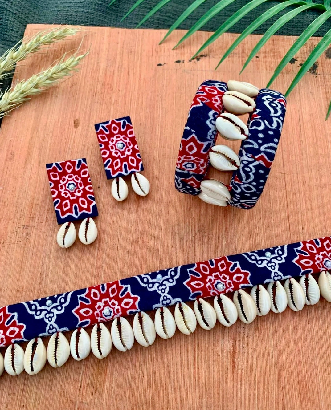 Navy Ajrakh Print Choker Set