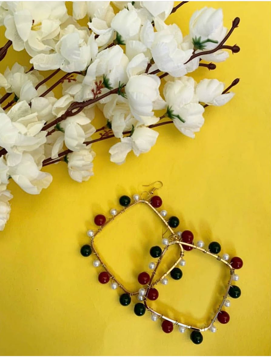 Beads & Pearls Square Hoops image 0