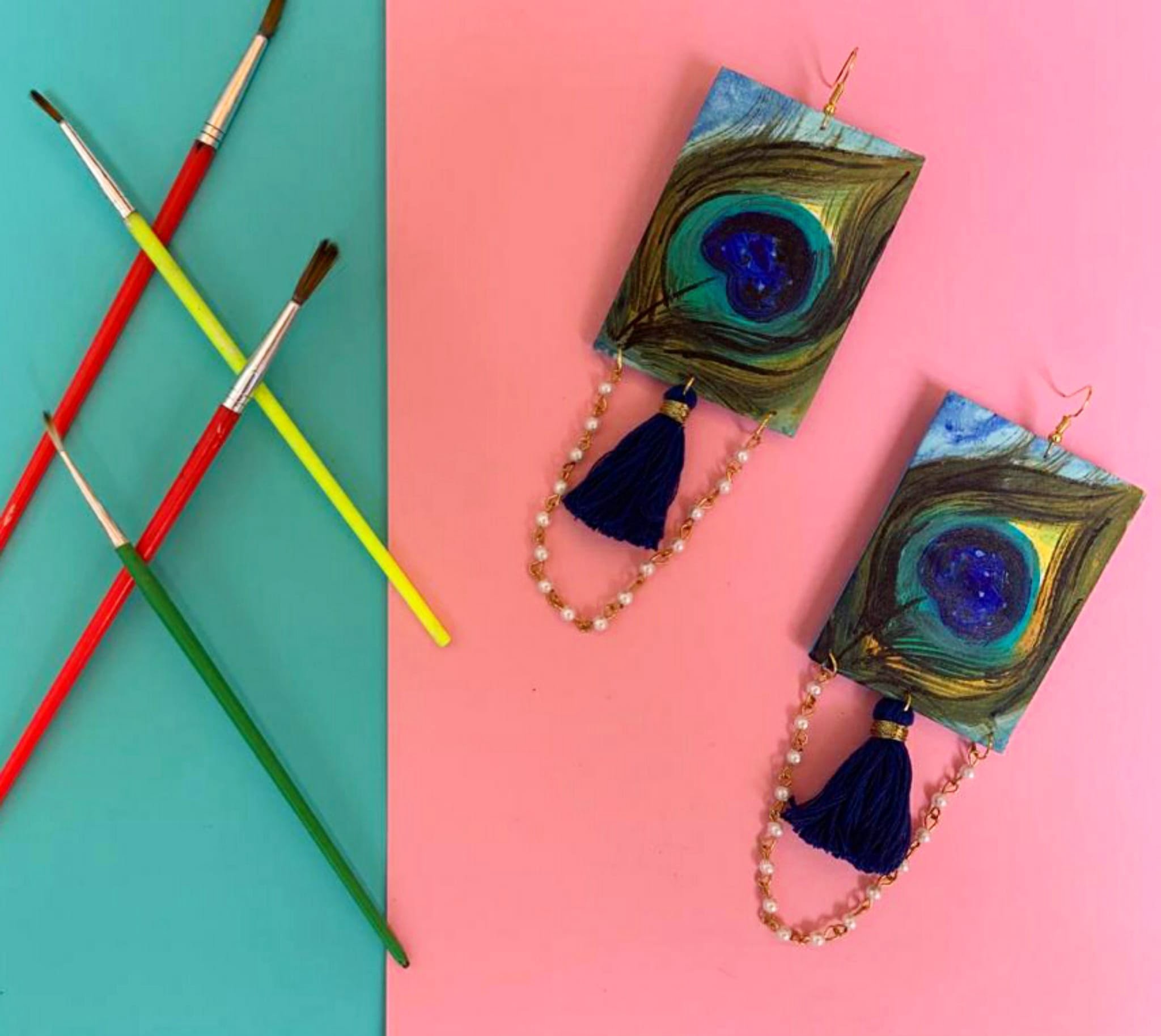 Handpainted Feather Earrings image 0