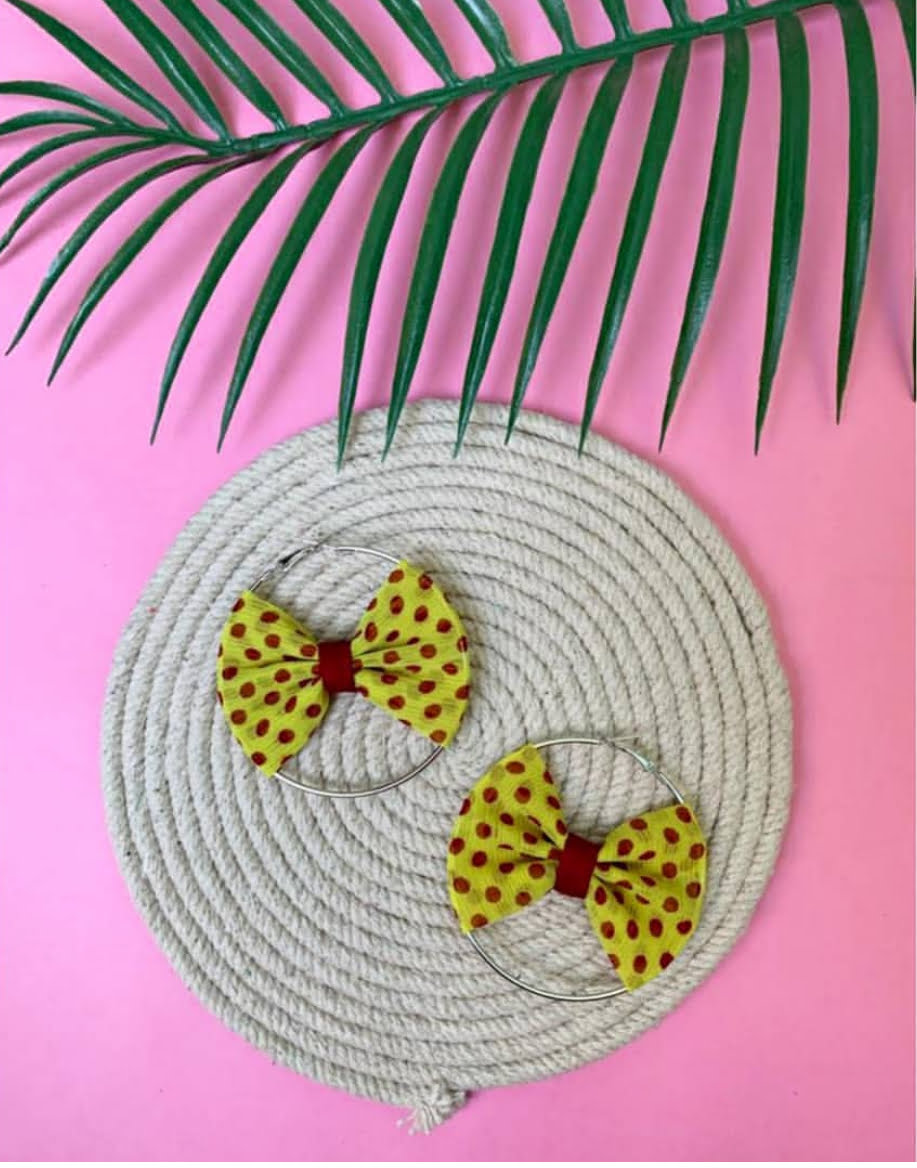 Polka Bow Hoops- Yellow image 0