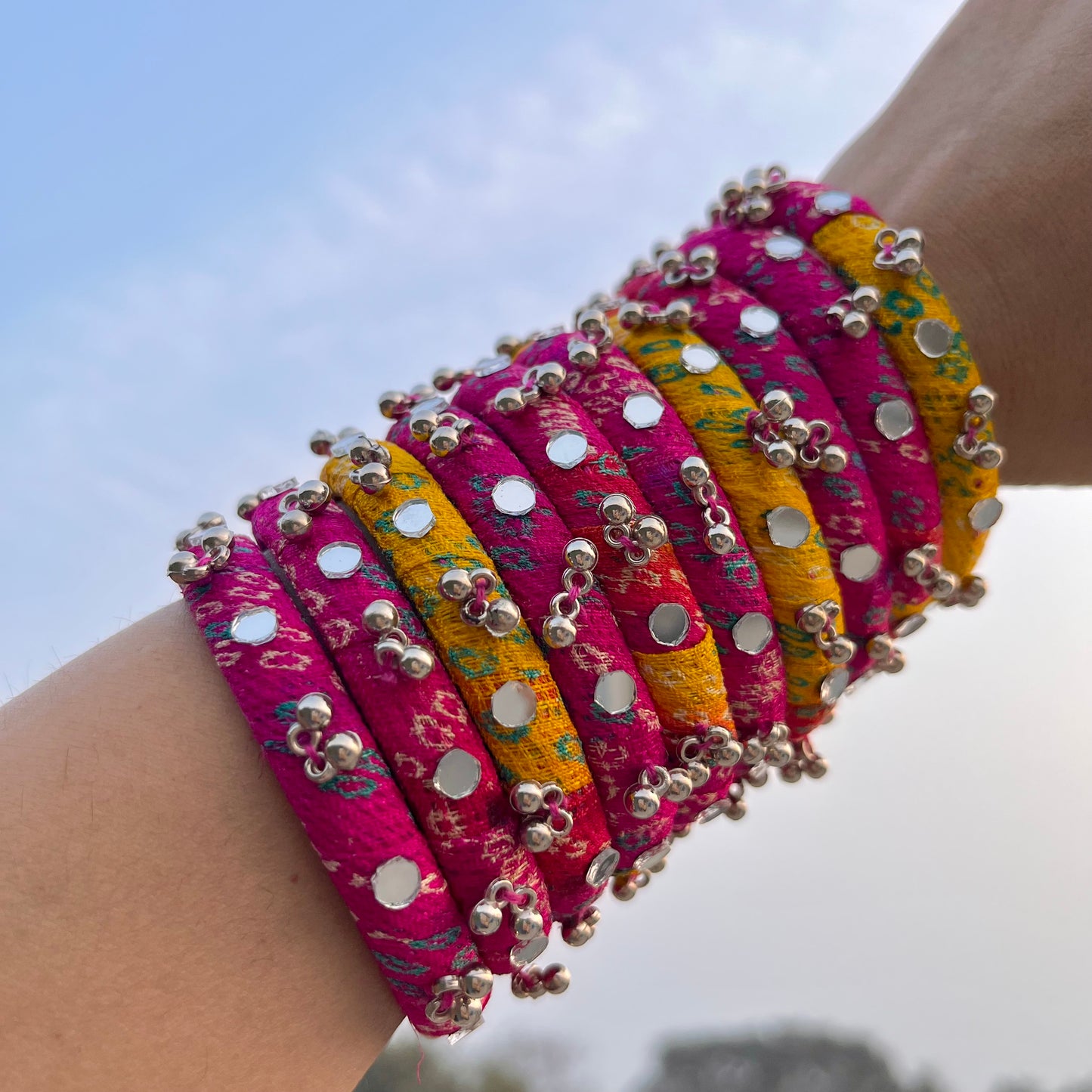 Rani Pink Bandhej Bangles for Bridal & Festive Wear