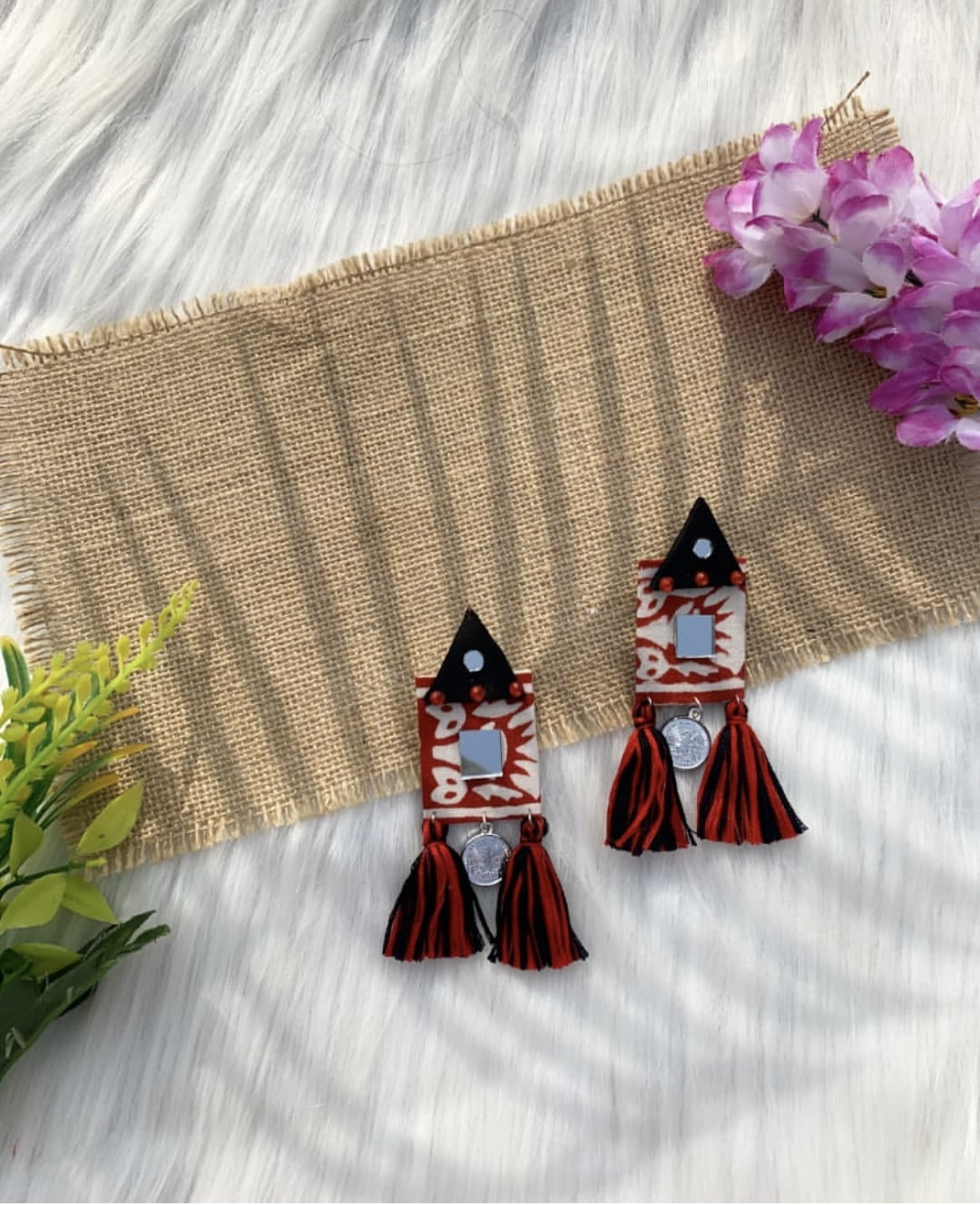 Printed Red Earrings image 0