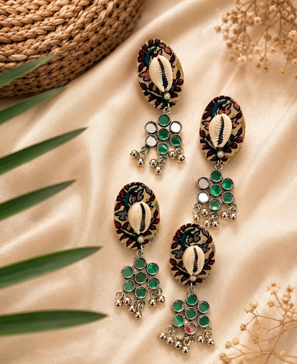 Kalamkari Mirror Textile Earrings