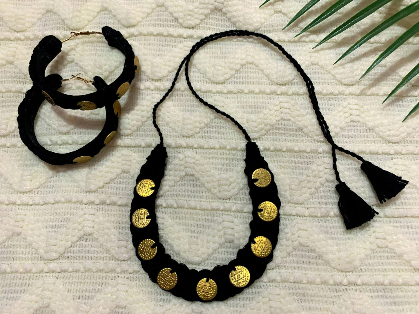 Braided Coin Choker & Hoops Combo-Golden image 0