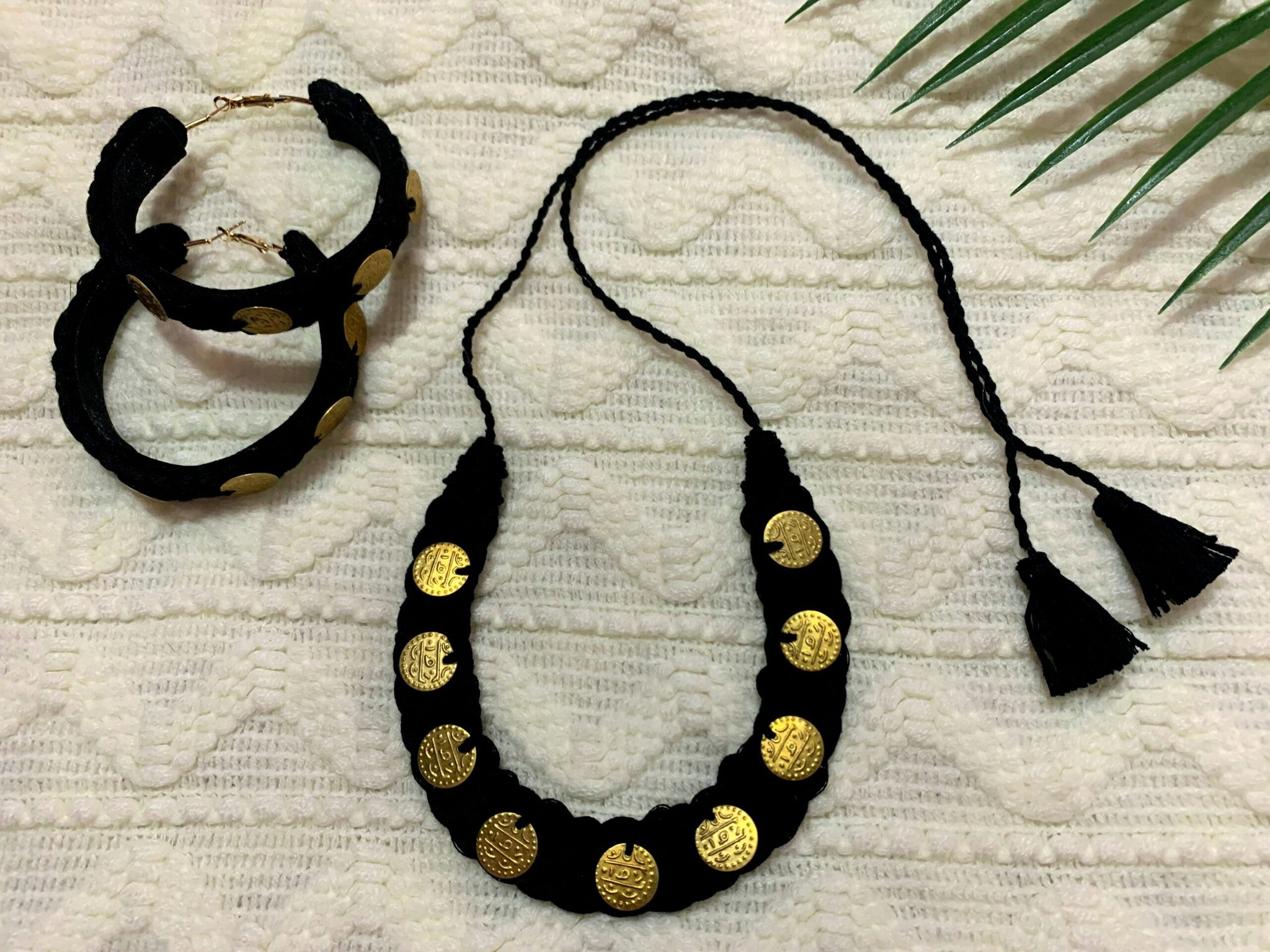 Braided Coin Choker & Hoops Combo-Golden image 0