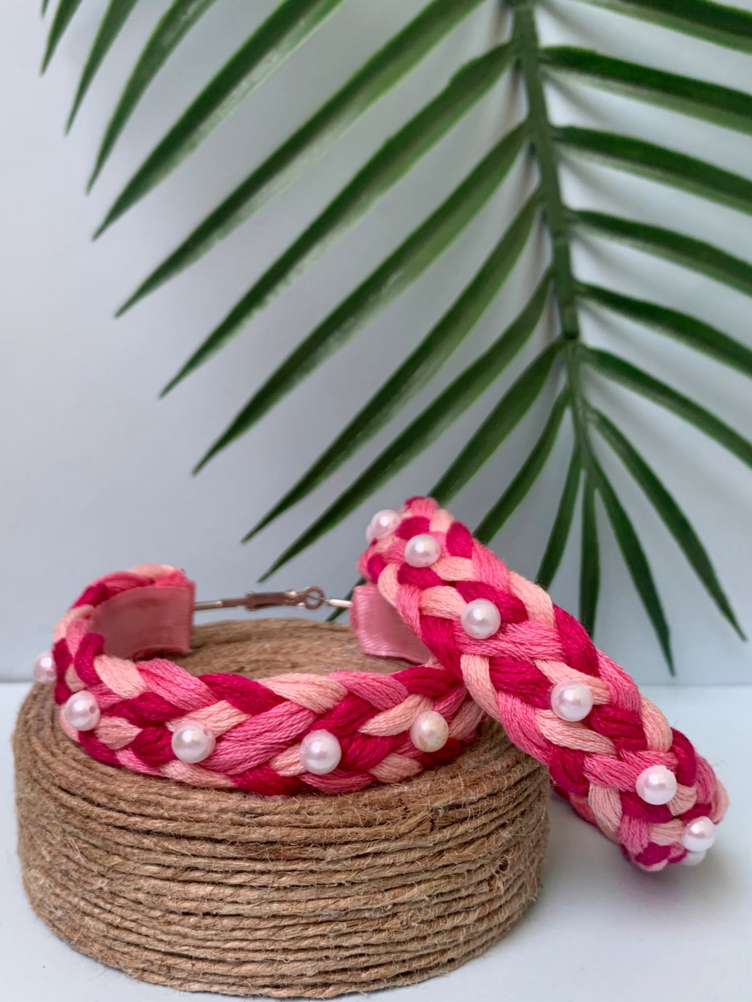 Braided Pearl Hoops image 0