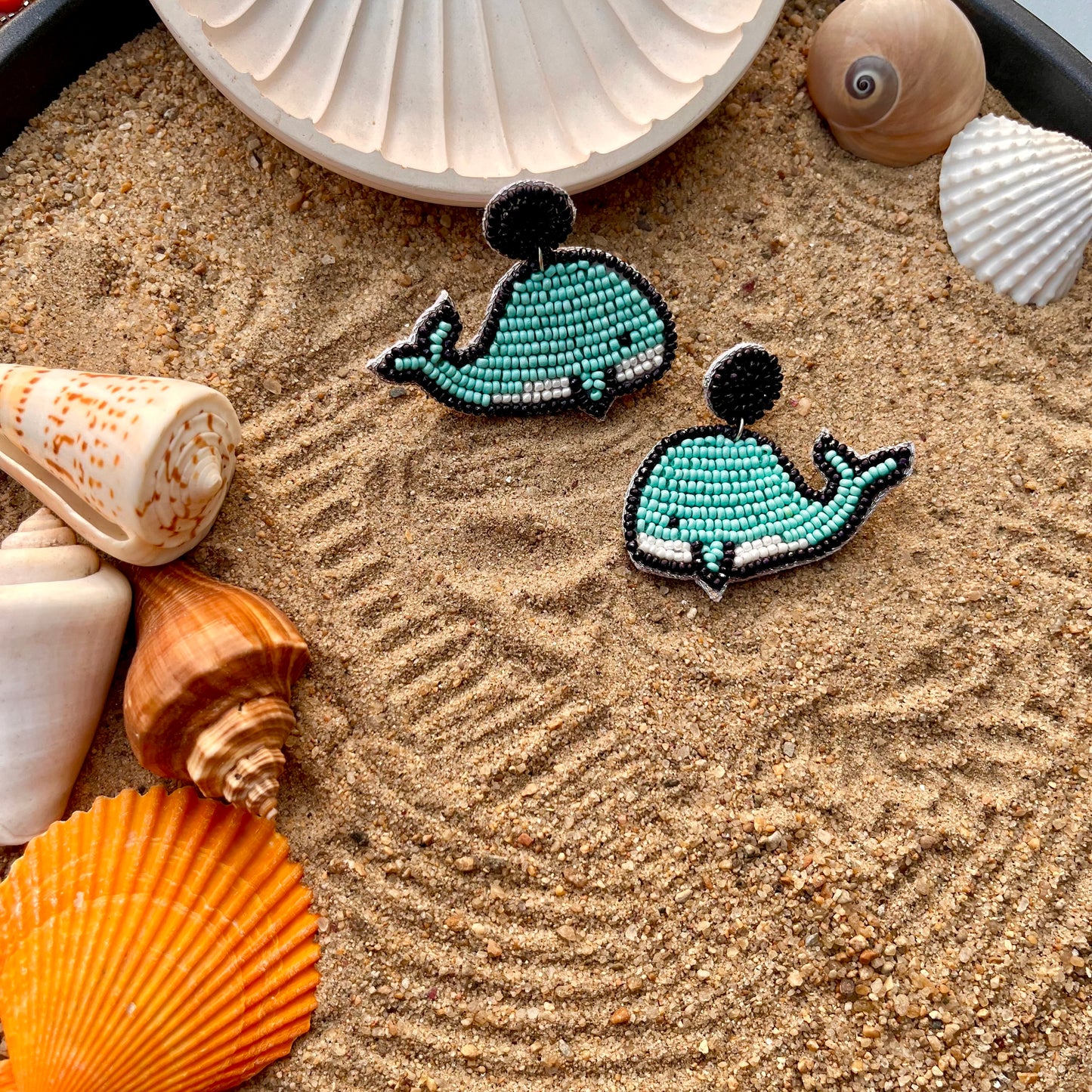 Aqua Muse Whale Earrings