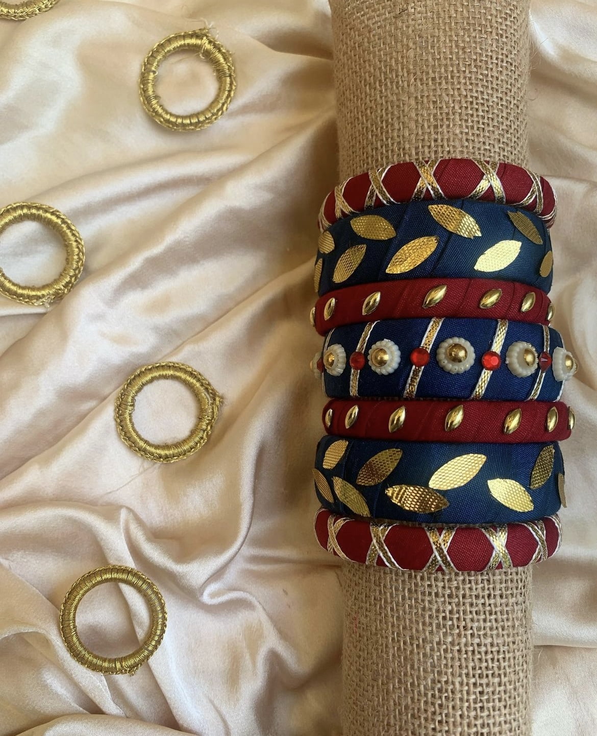 Blue n Maroon Gottapatti Bangles image 0
