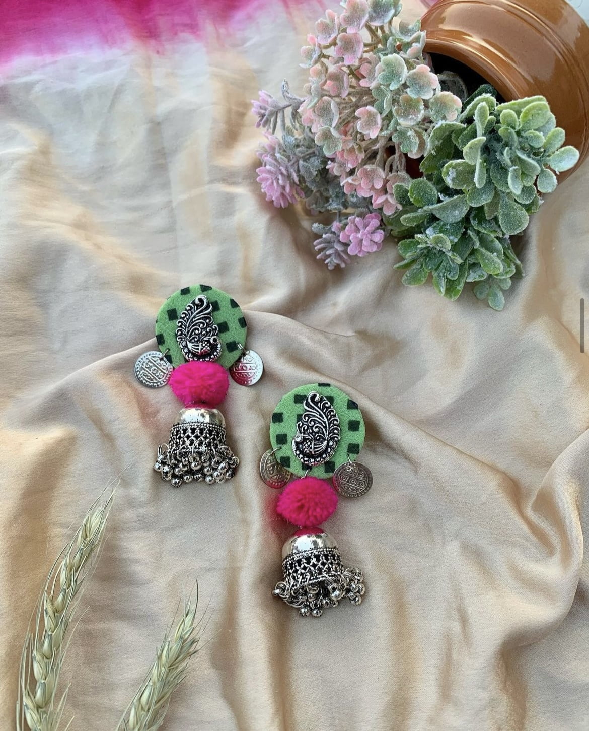 Green Peacock Jhumka image 0