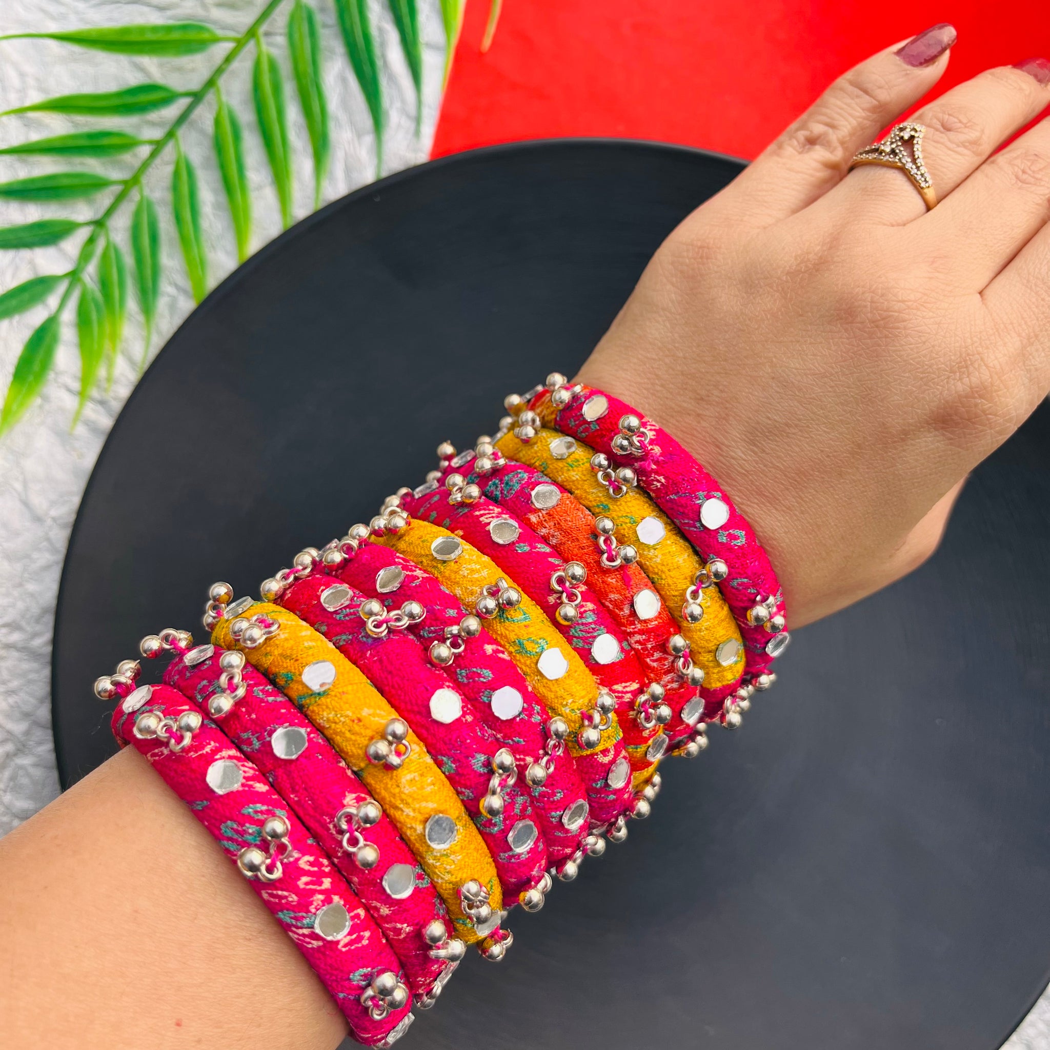 Rani Pink Bandhej Bangles for Bridal & Festive Wear