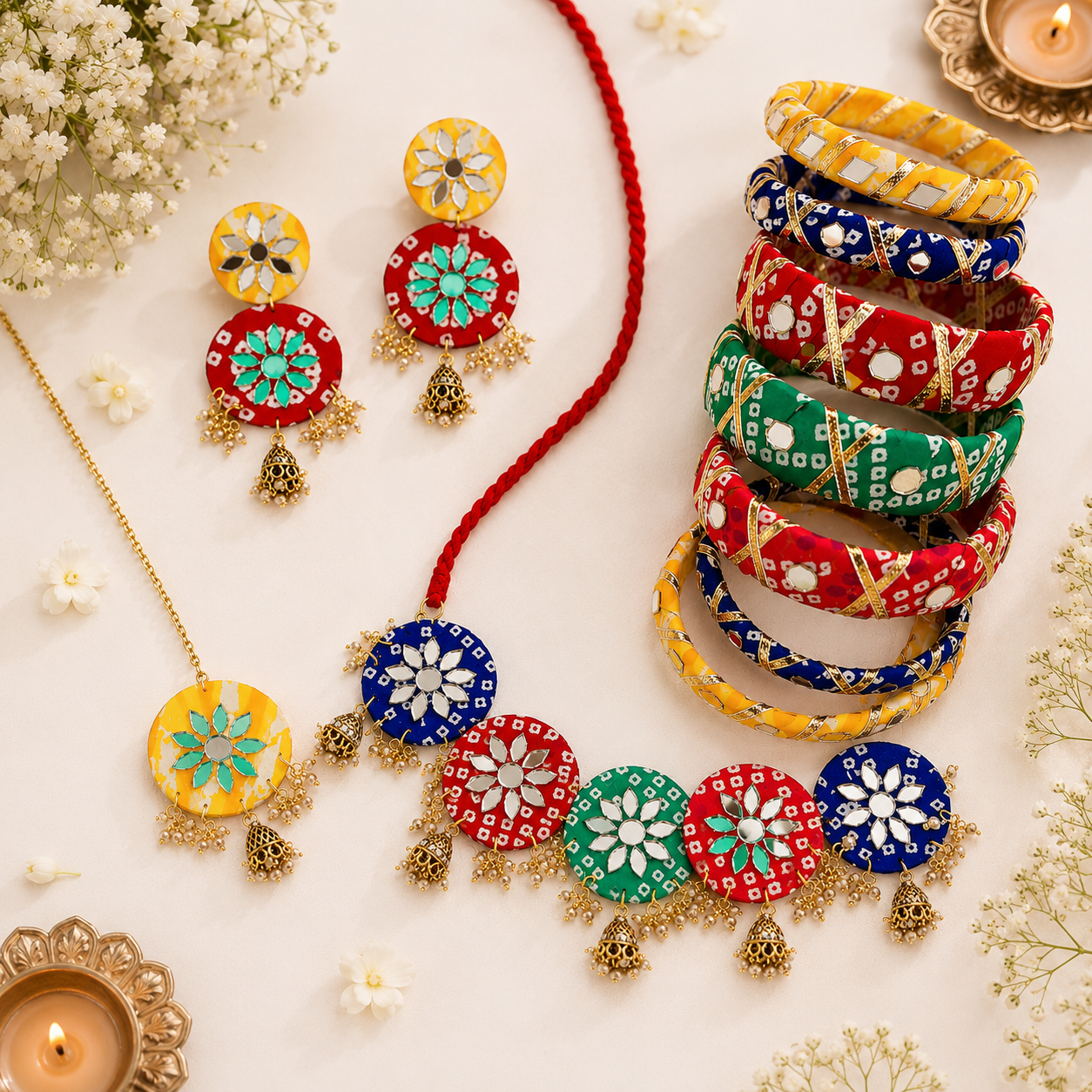 Multicolour Bandhni Choker Set