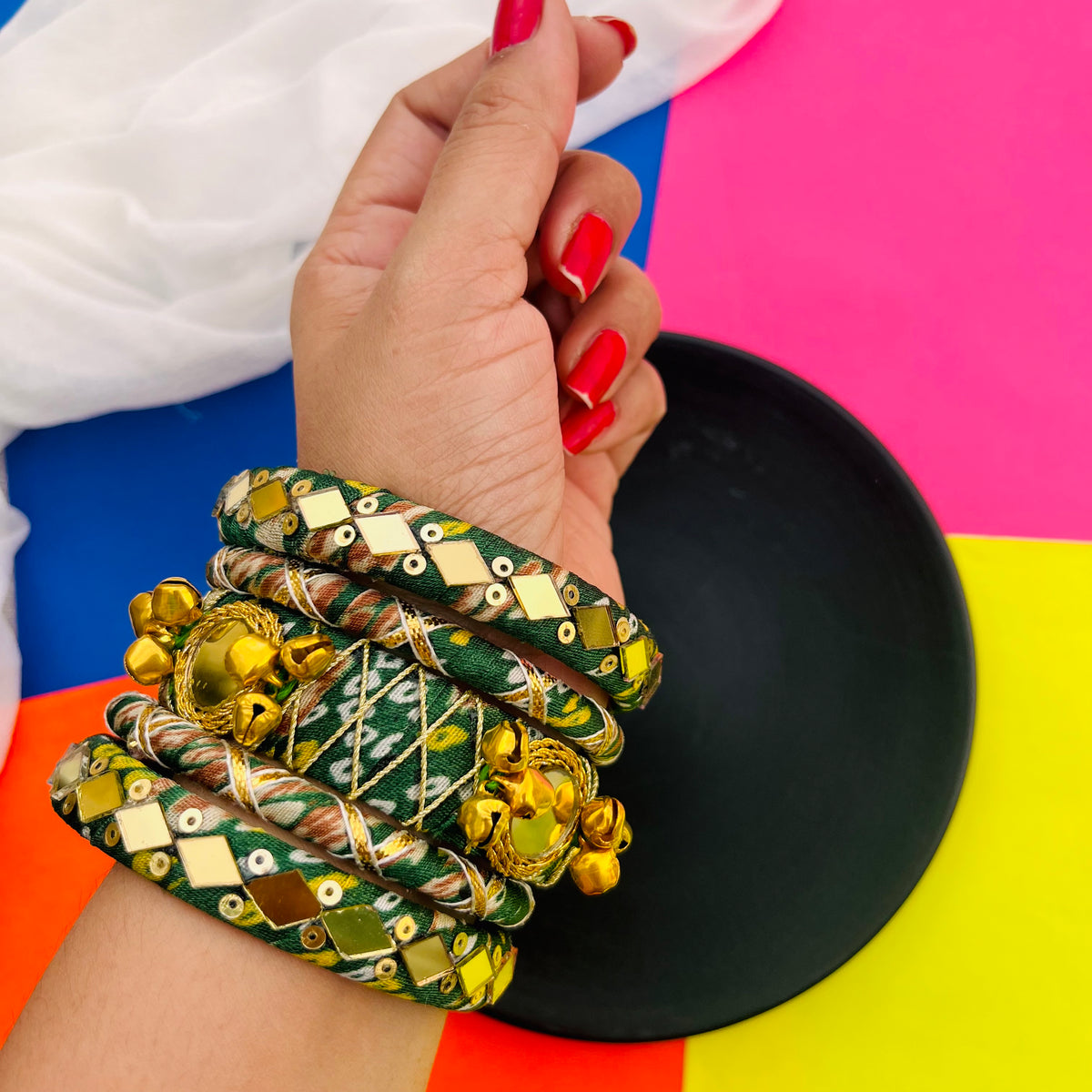 Traditional Bandhni Mirror Bangle Set