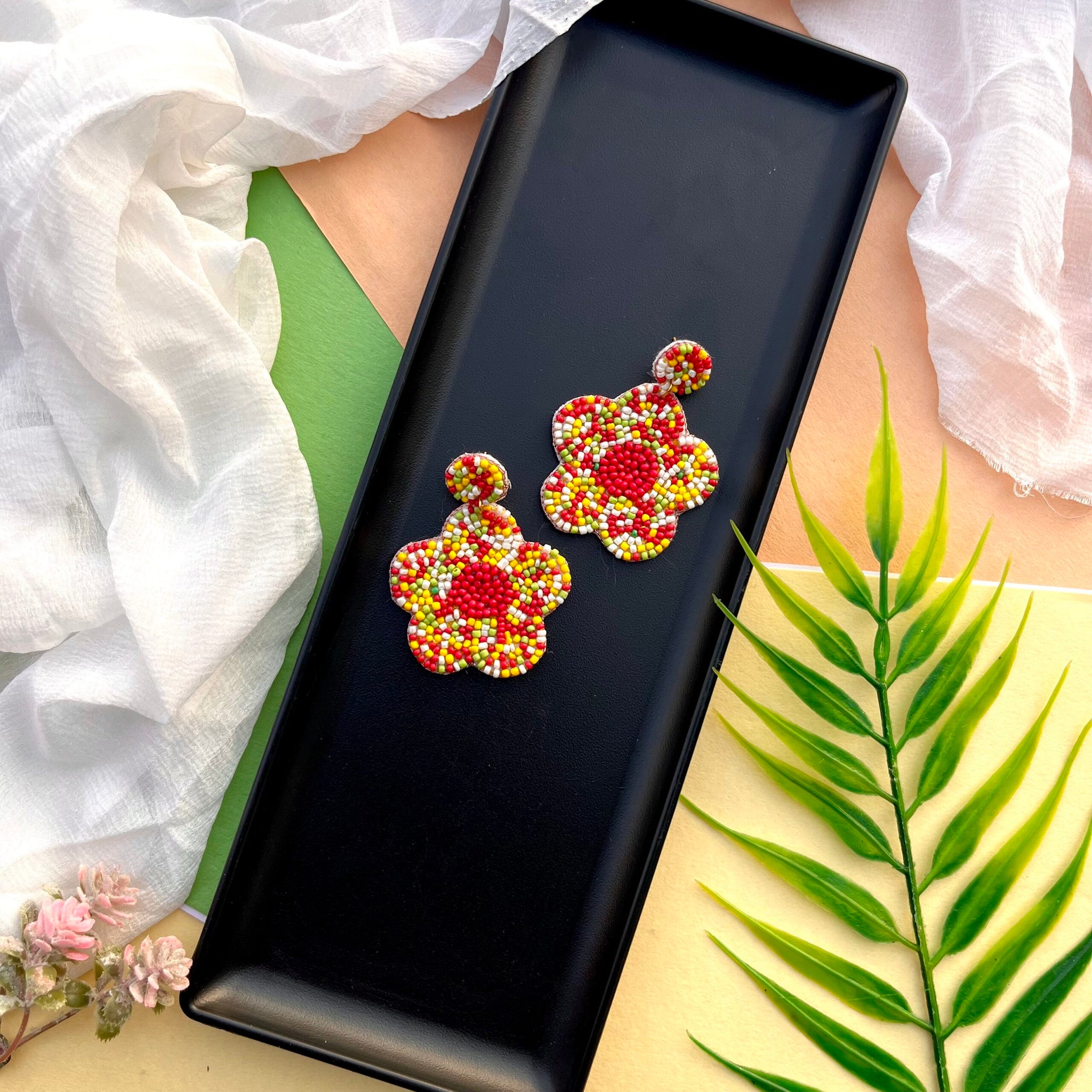 Beads & Petals Earrings-Multicolor image 0