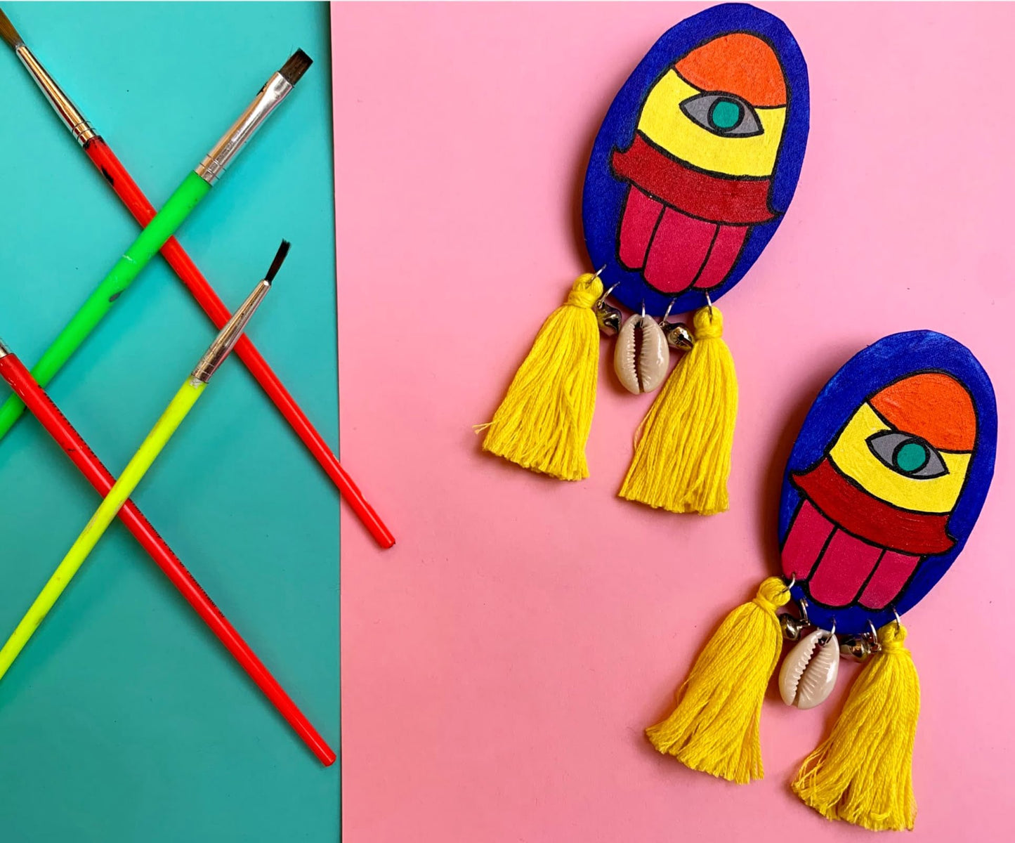 Handpainted Hamsa Earrings image 0