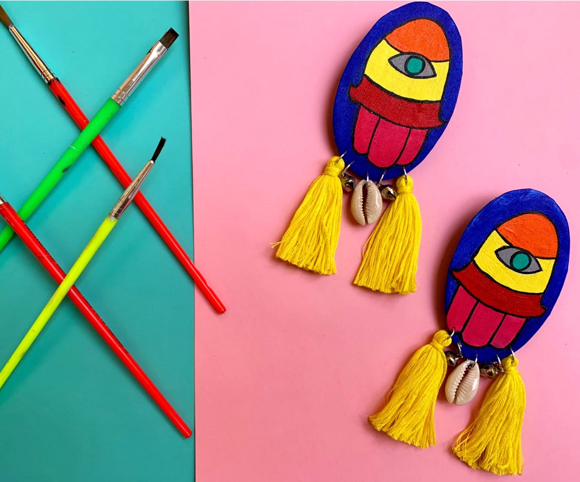 Handpainted Hamsa Earrings image 0