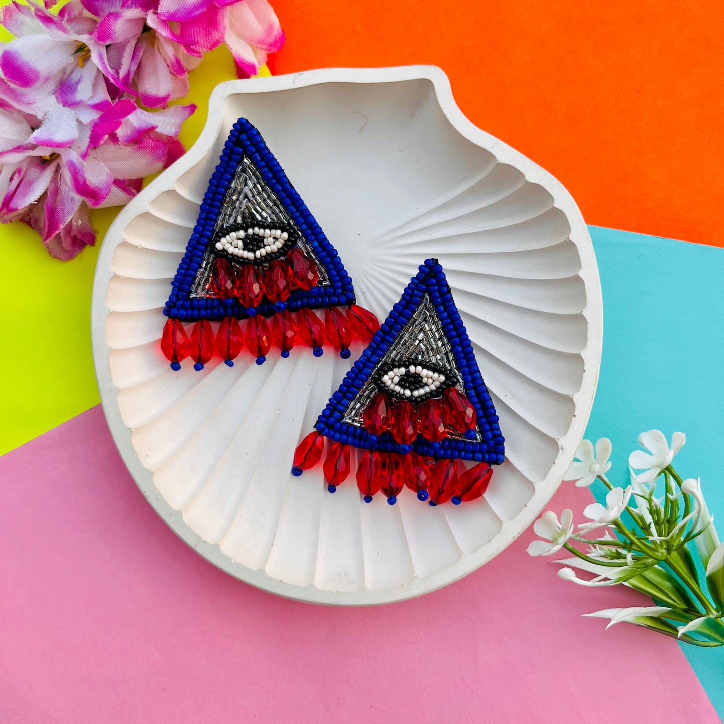 Triangle Evil Eye Beaded Earrings
