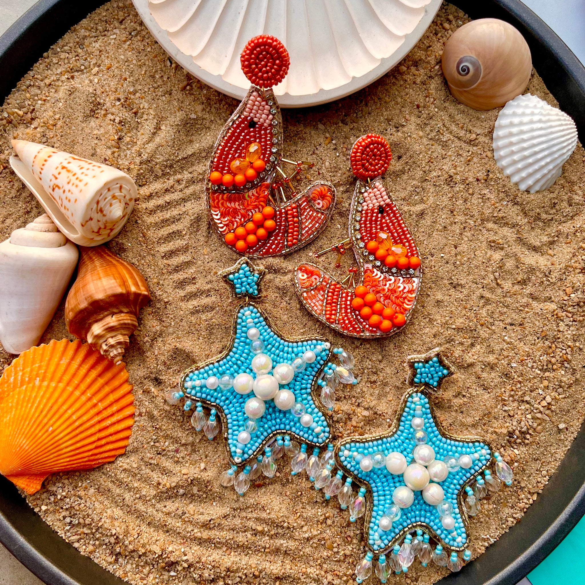 Beach Bum Combo- Sassy Shrimp Danglers & Tropical Starfish Earrings