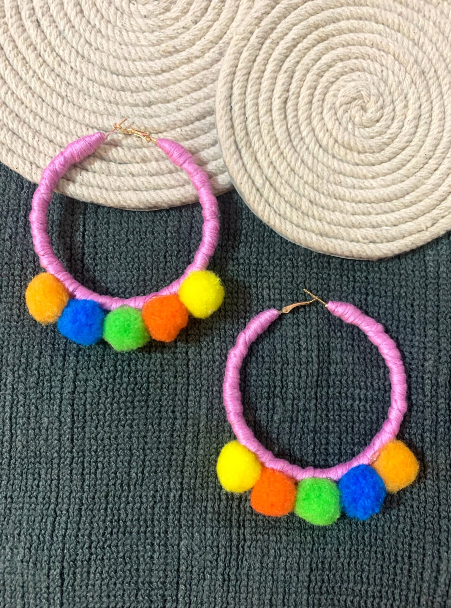 Embellished Pompom Hoops image 0