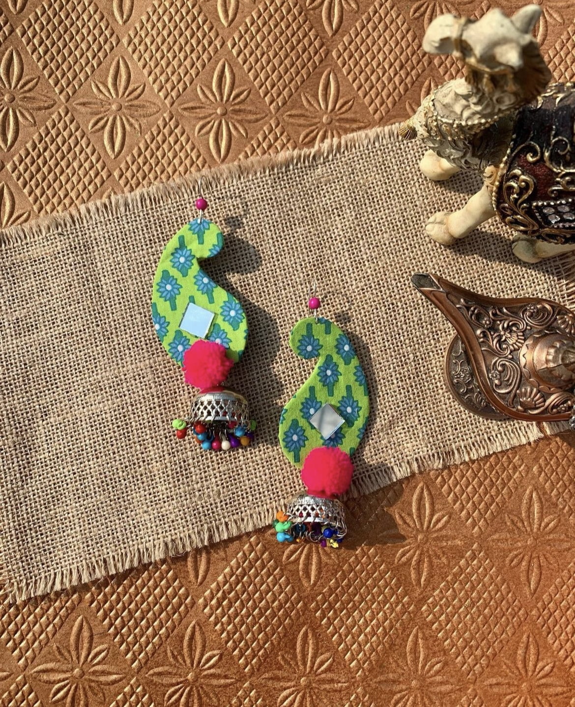 Parrot Green Paisley Earrings image 0