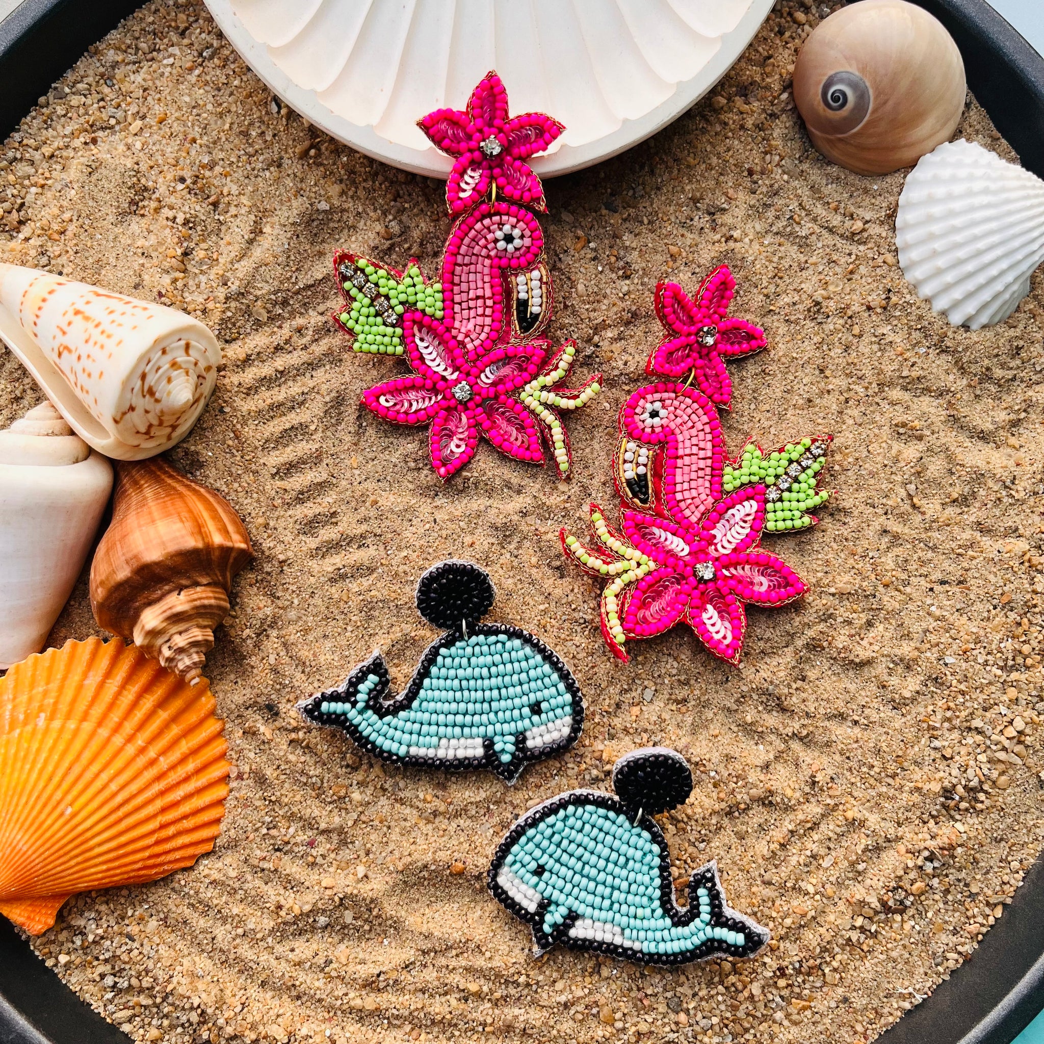 Beach Bum Combo- Flamingo Fiesta Earrings & Aqua Muse Whale Earrings