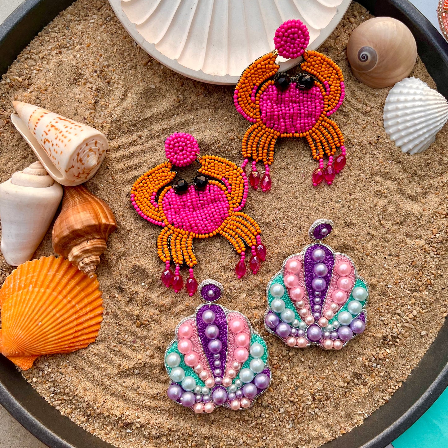 Beach Bum Combo- Sandy Claws Crab Earrings & Candy Shell Earrings