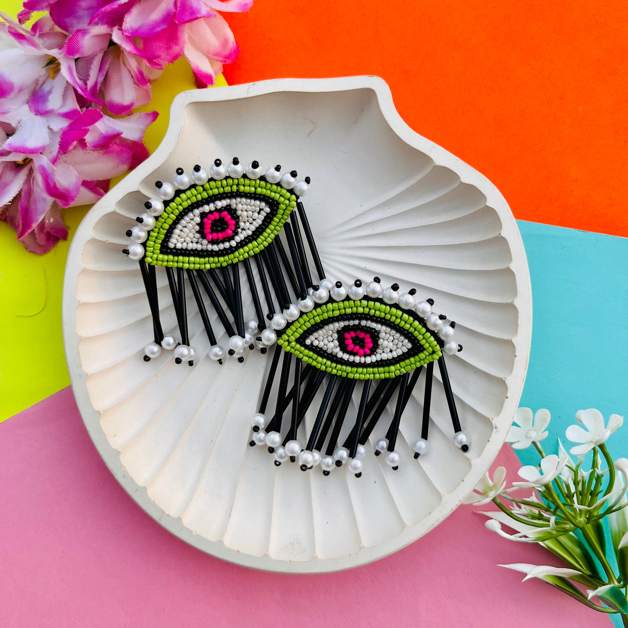 Pearl Blink Evil Eye Earrings
