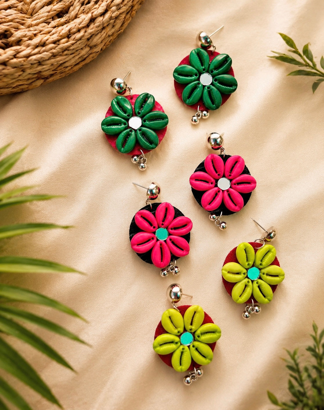 Round Shell Textile Earrings
