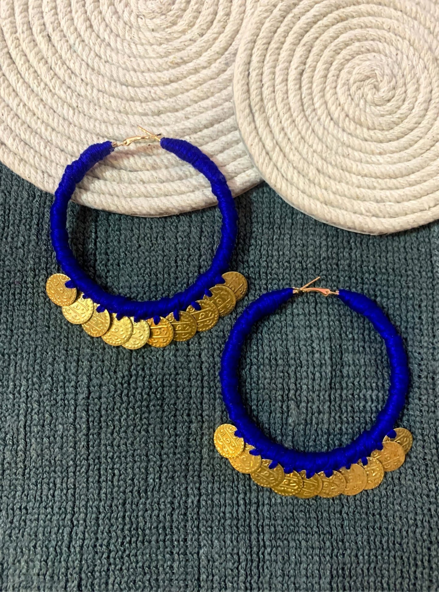 Embellished Coin Hoops- Golden image 0