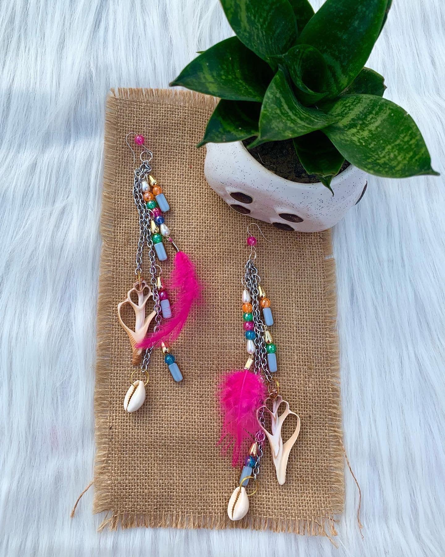Bohemian Chain Feather Earrings image 0