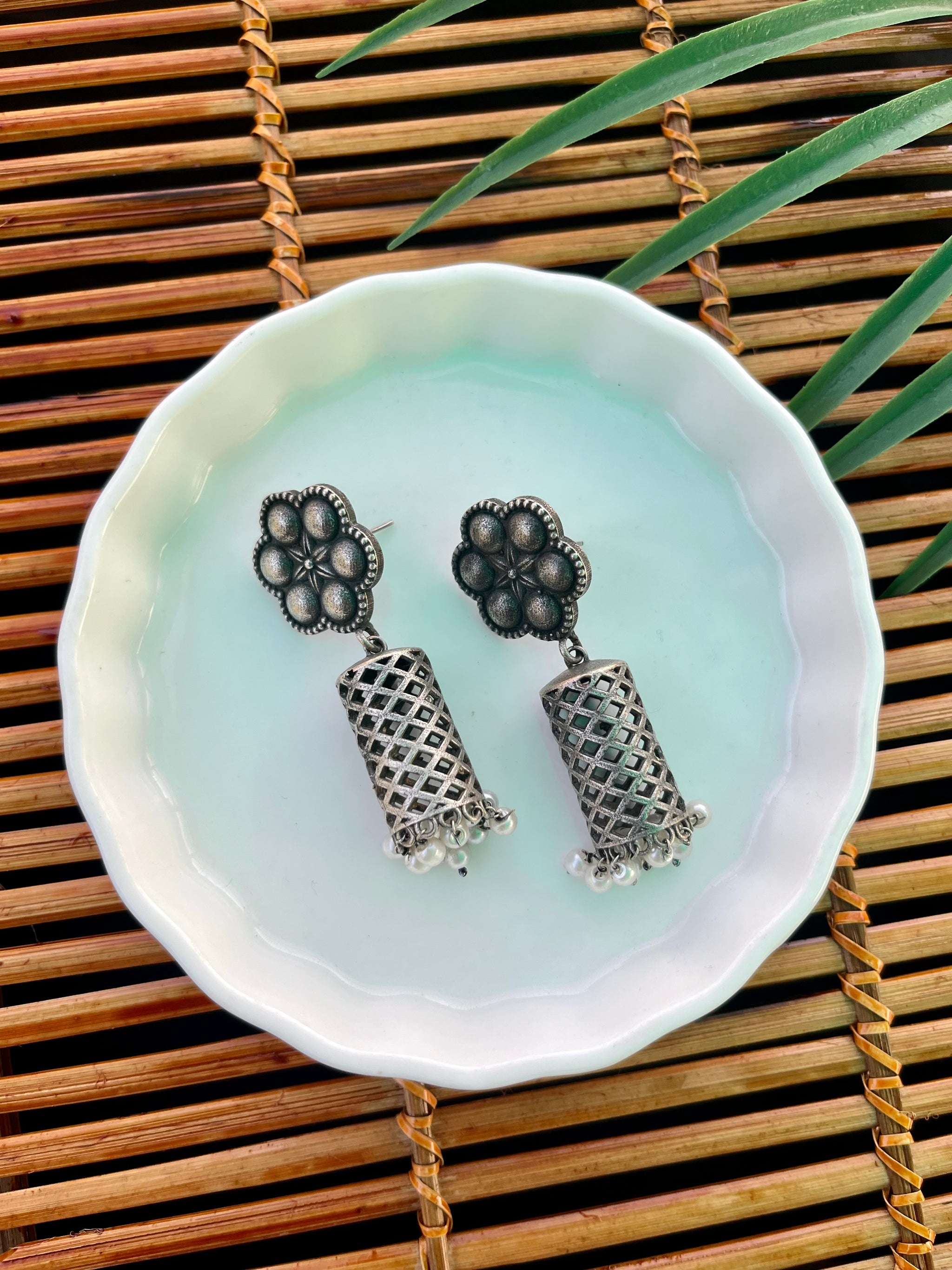 German Silver Floral Jhumka | Fashion Diaries