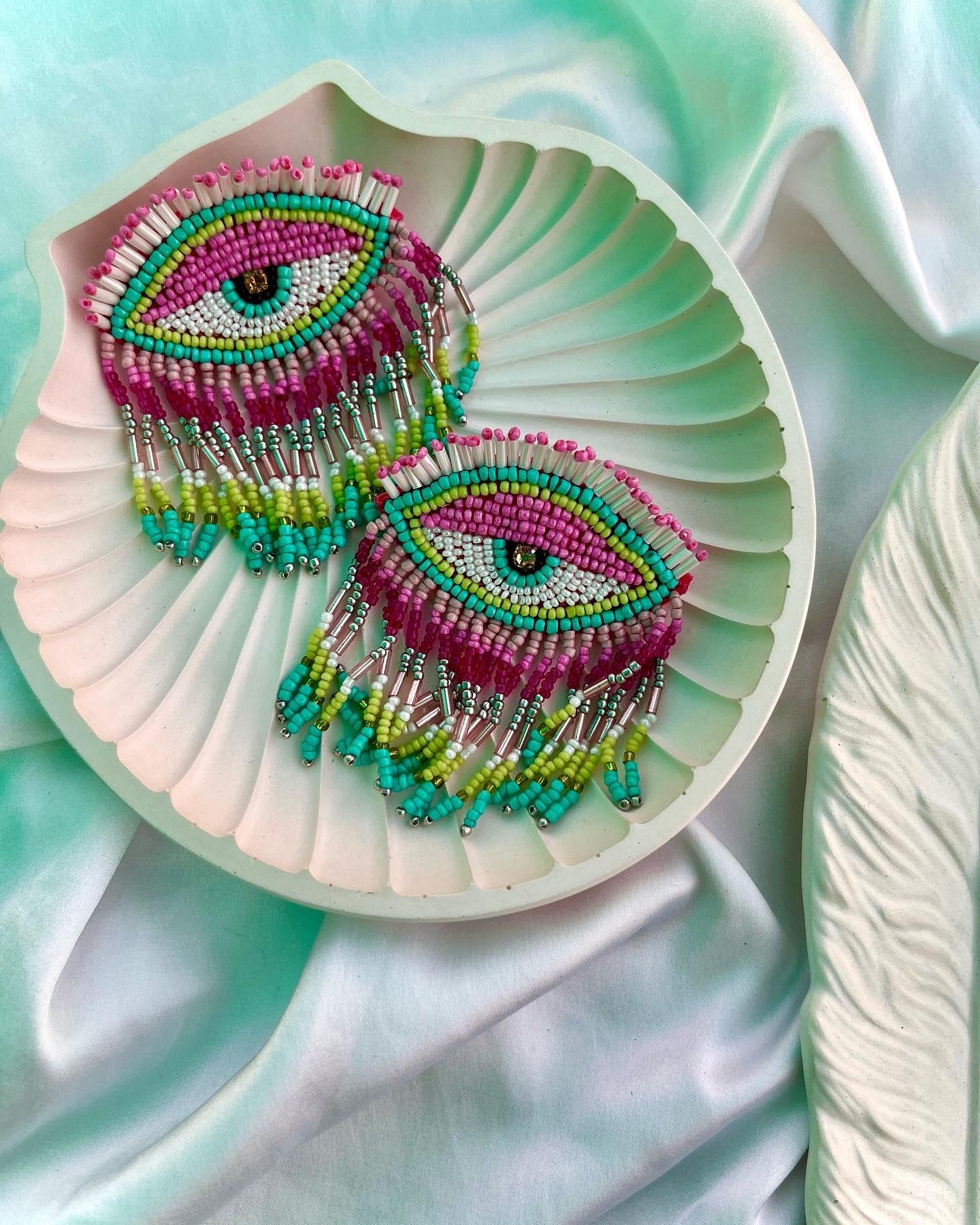 Statement Evil Eye Earrings- Pink image 0