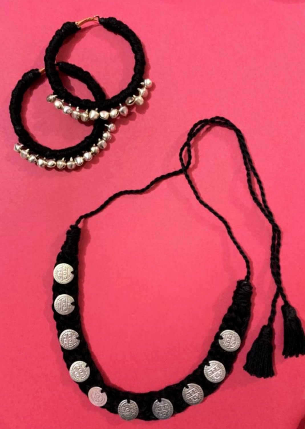 Braided Coin Choker & Hoops Combo-Silver image 1