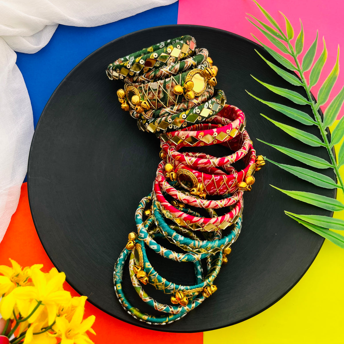 Traditional Bandhni Mirror Bangle Set