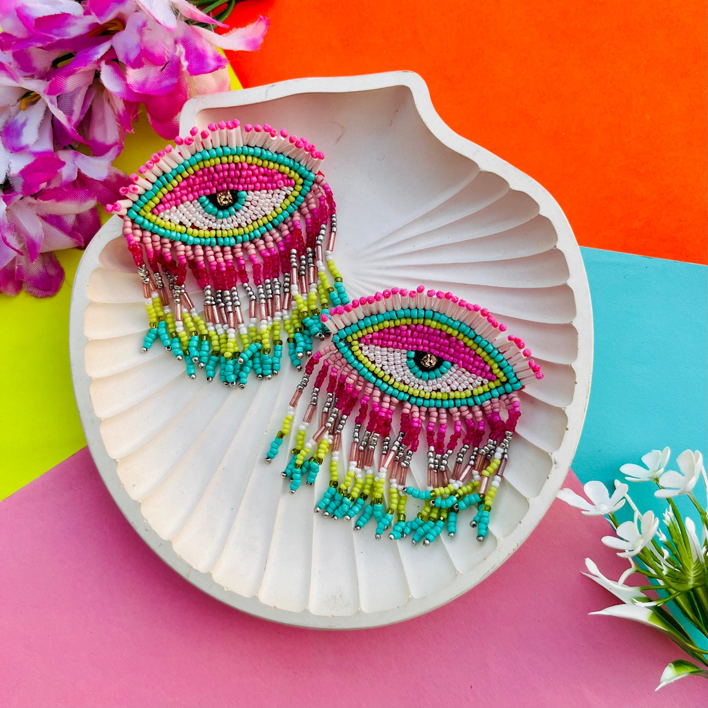 Pink Statement Evil Eye Earrings
