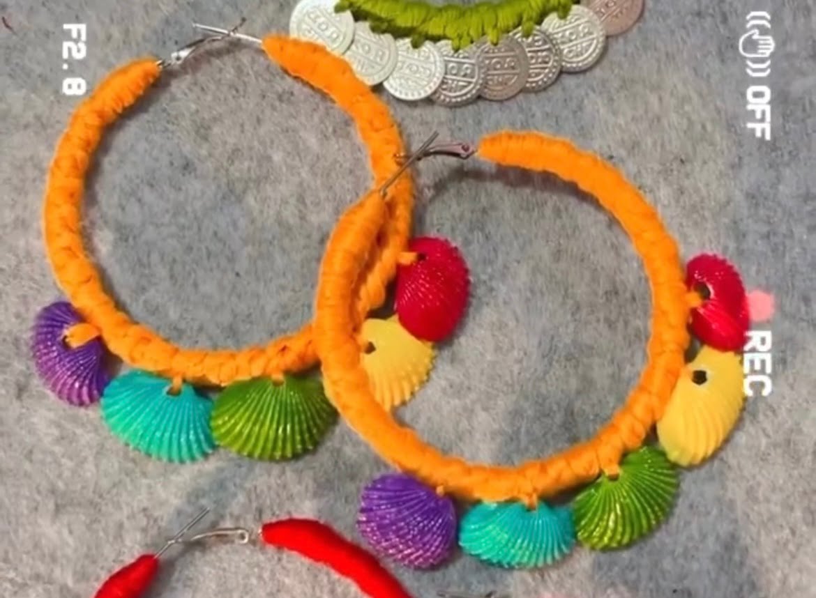 Embellished Shell Hoops-Multicolor image 0