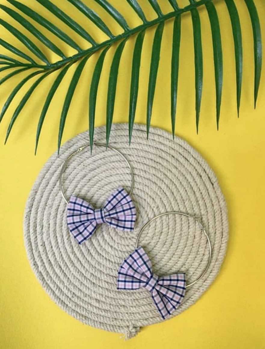 Gingham Bow Hoops-Pink image 0