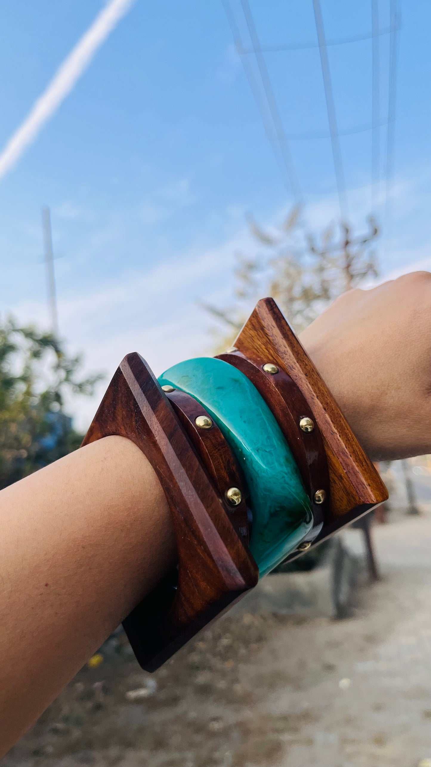 Turquoise Touch Resin Bangle Stack