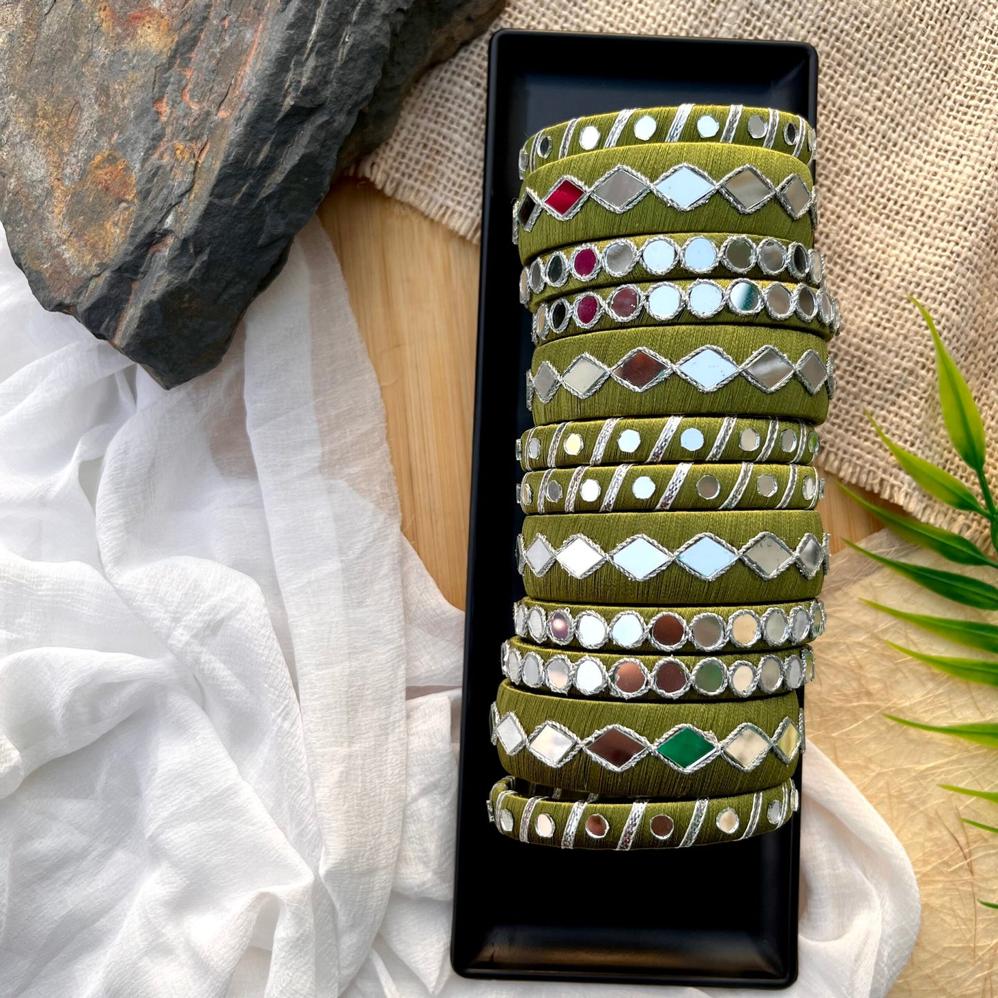 Jhalak Bangles Set- Olive image 0