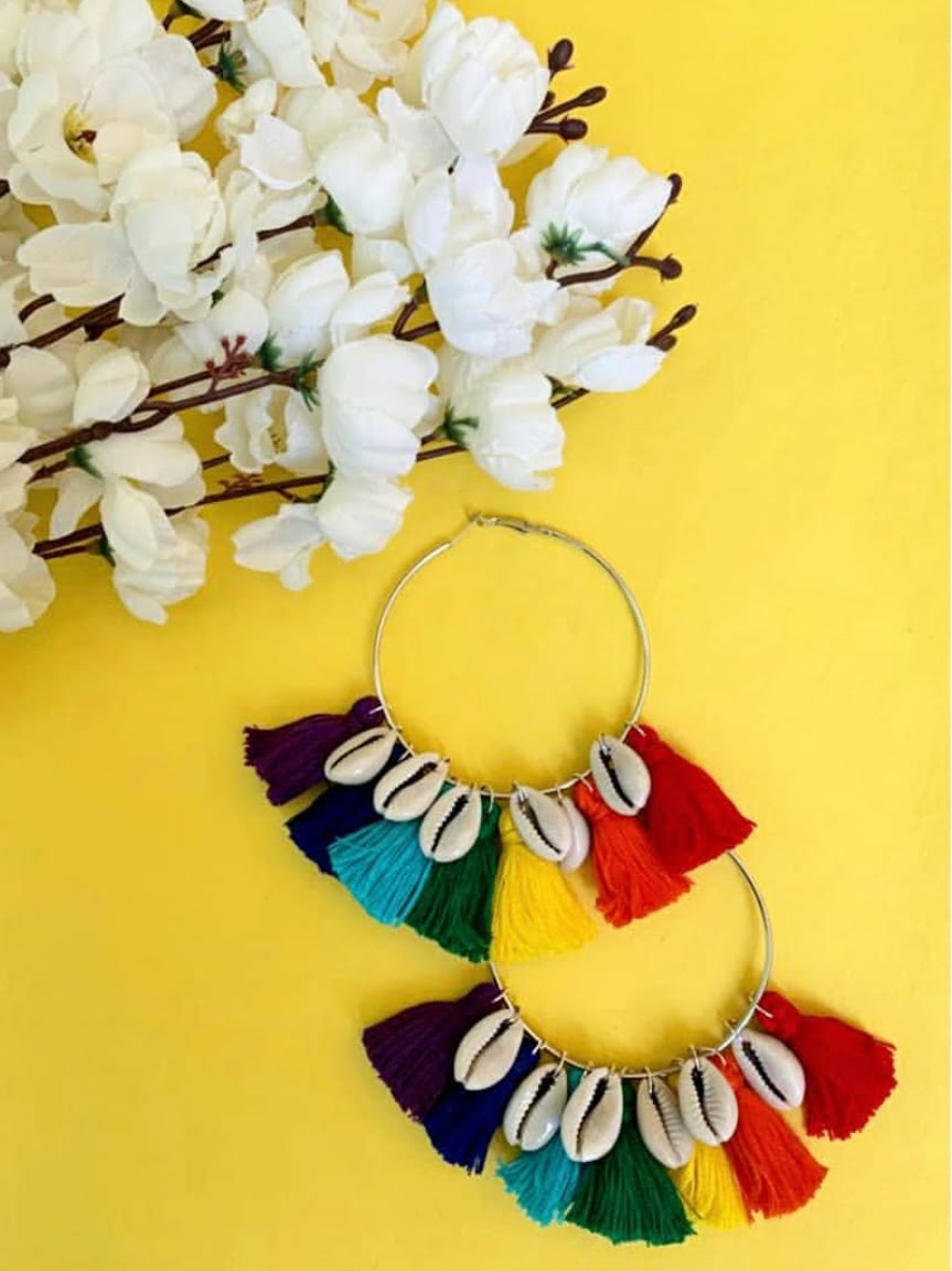 Rainbow Tassel Hoops image 0