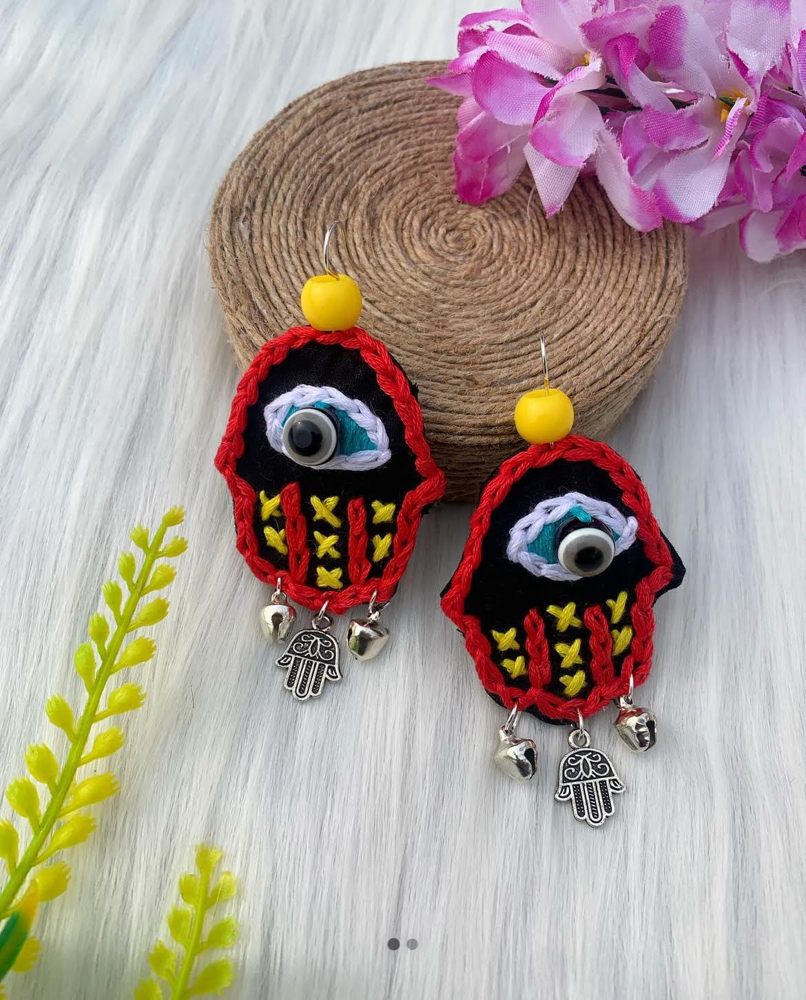 Hamsa Threadwork Earrings image 0