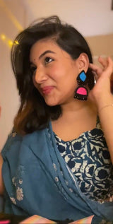 Pink & Blue Beaded Earrings image 1