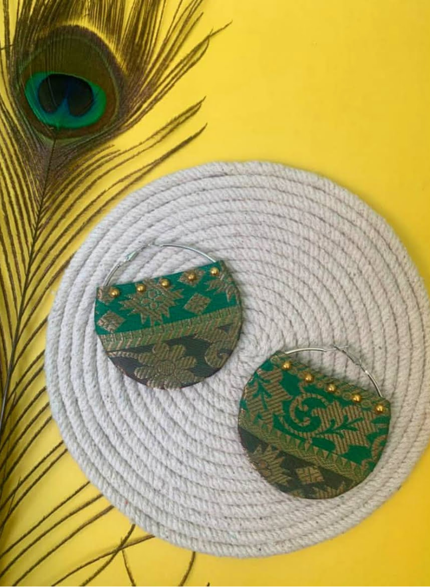 Green Brocade Hoops image 0