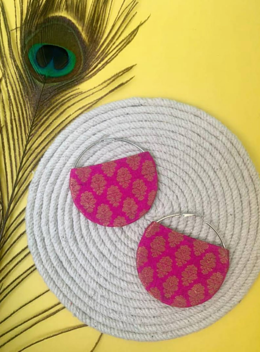 Magenta Brocade Hoops image 0