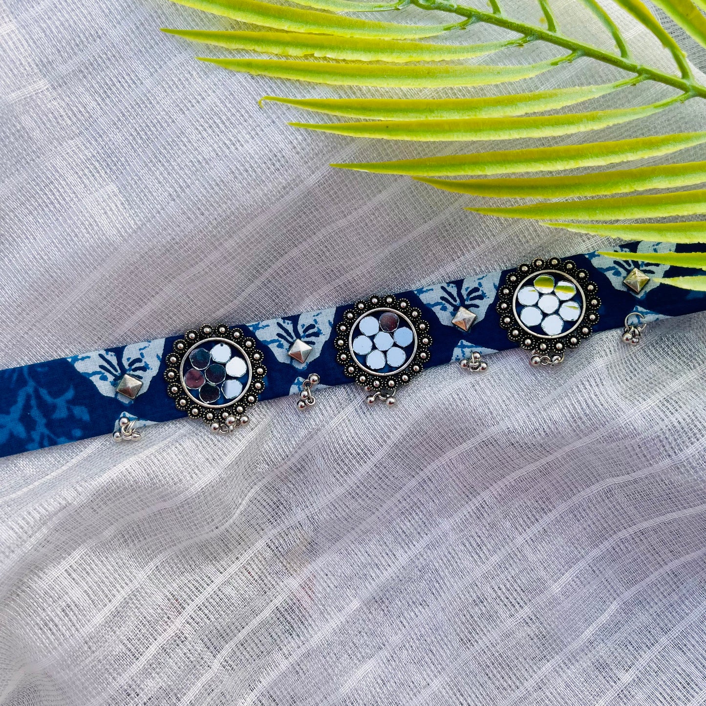Indigo Mirror Choker with Earrings