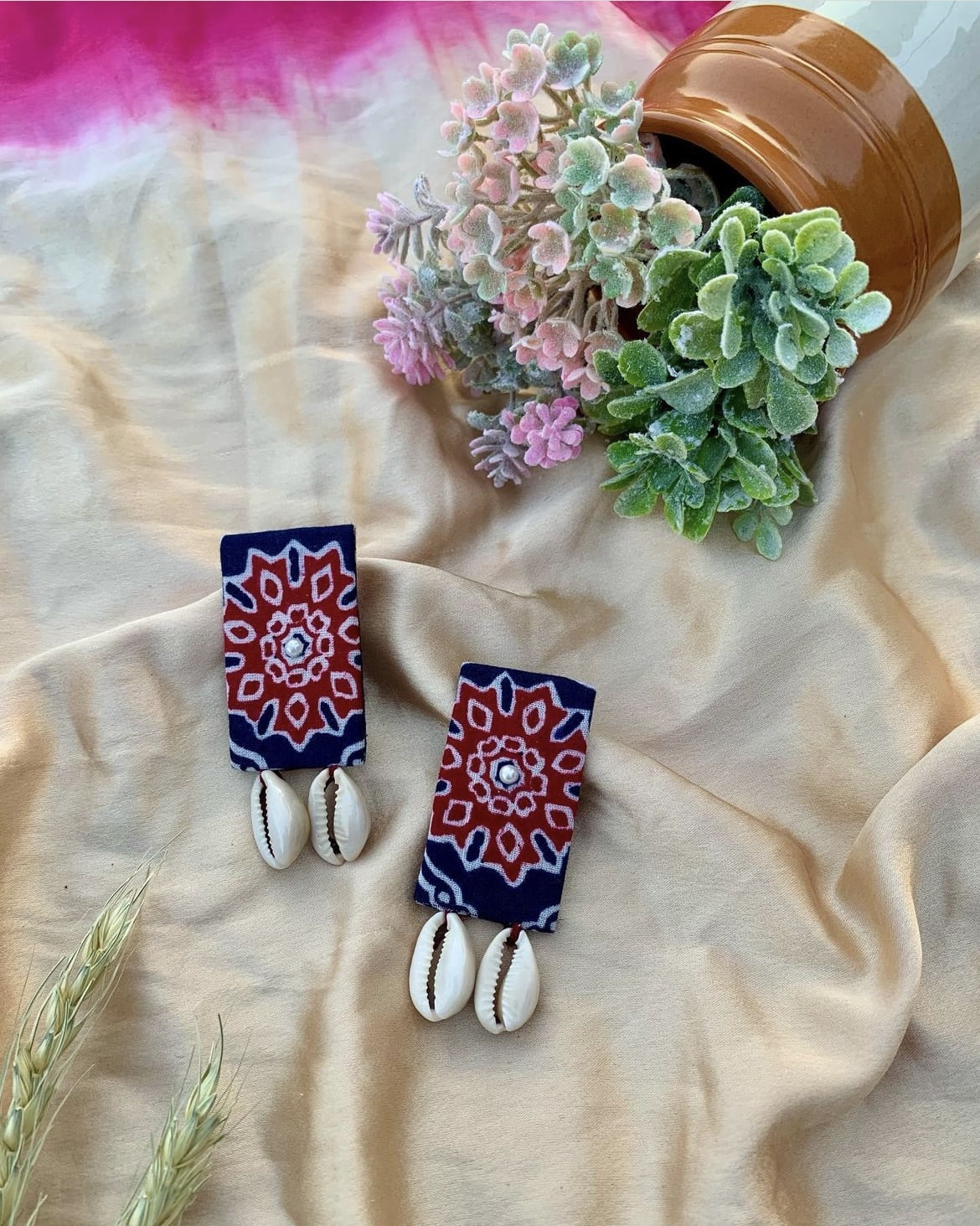Ajrakh Print Shell Earrings image 0
