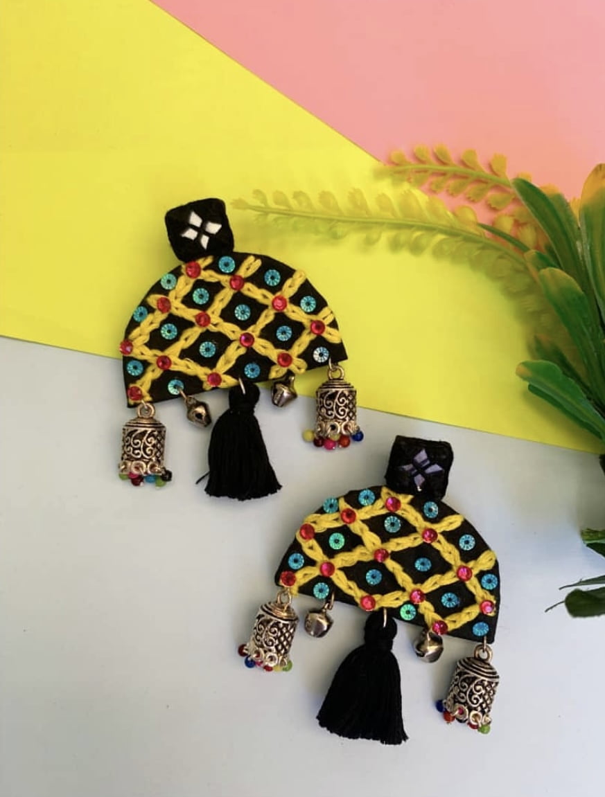 Black Embroidered Jhumka image 0